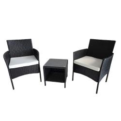 Salon de jardin : 2 Fauteuils résine tressée + table basse noir
