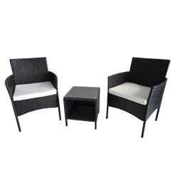 Salon de jardin 2 fauteuils et table basse tressée noir