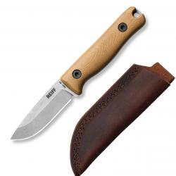 Couteau Reiff Knives F3 Drop Point Lame Acier CPM MagnaCut Manche G10 Tan Etui Cuir USA REKF3D11CTBL