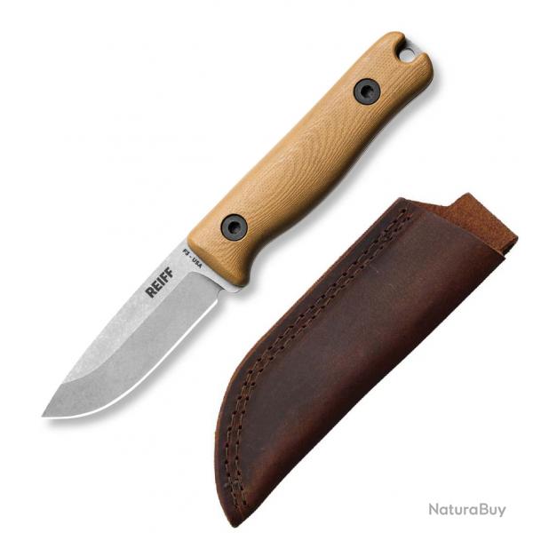 Couteau Reiff Knives F3 Drop Point Lame Acier CPM MagnaCut Manche G10 Tan Etui Cuir USA REKF3D11CTBL