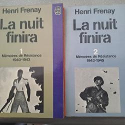 Lot 2 livres LA NUIT FINIRA Henri FRENAY T1 et T2MEMOIRES DE LA RESISTANCE 1940/1943 1943/1945