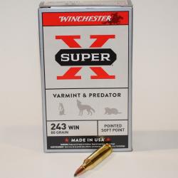 1 boite 20 cartouches  de calibre 243 winchester, Winchester power point 80 grs