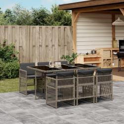 Ensemble à manger de jardin et coussins 7 pcs gris rotin