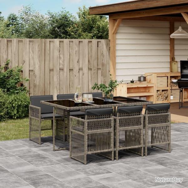 Ensemble  manger de jardin et coussins 7 pcs gris rotin