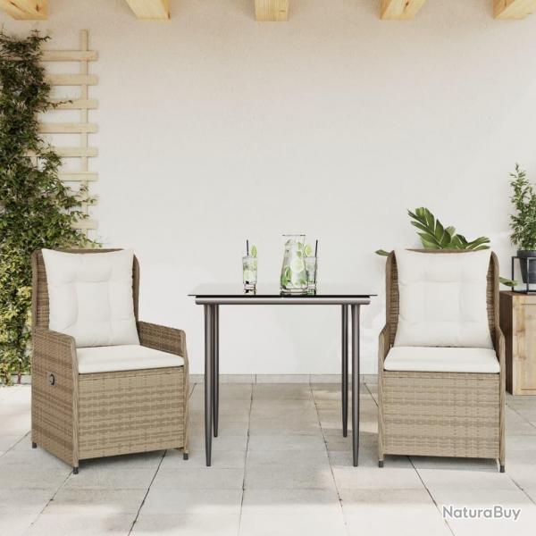 Ensemble  manger de jardin et coussins 3 pcs Beige poly rotin