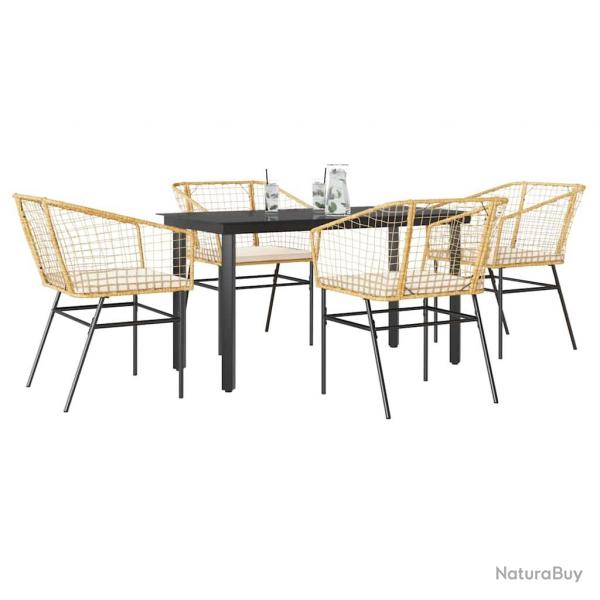 Ensemble  manger jardin coussins 5pcs marron poly rotin verre