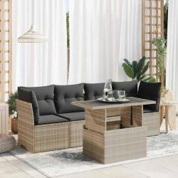 Salon de jardin 5 pcs avec coussins gris clair résine tressée
