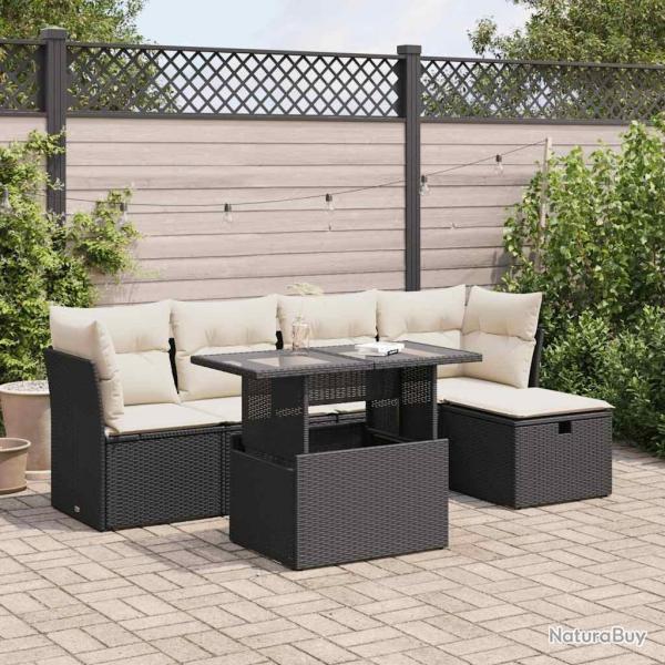 Salon de jardin 6 pcs avec coussins noir rsine tresse