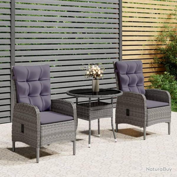 Ensemble de bistro de jardin 3 pcs Rsine tresse Gris