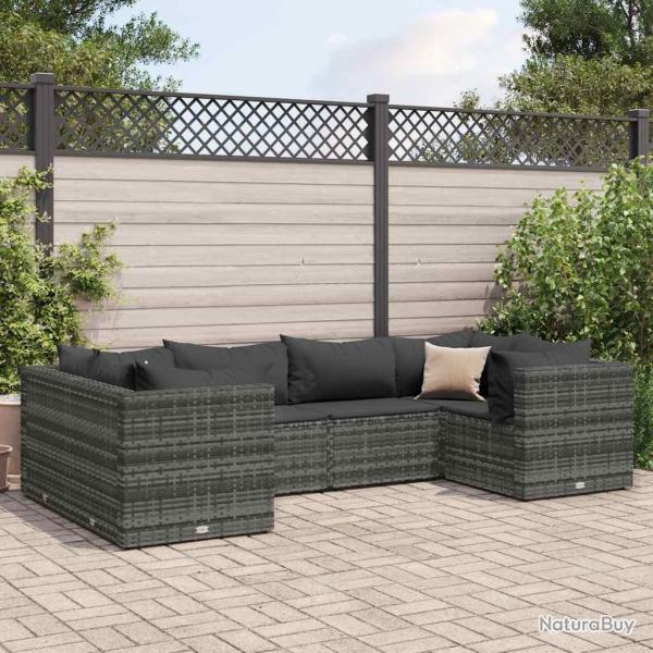 Salon de jardin 6 pcs avec coussins Gris Rsine tresse