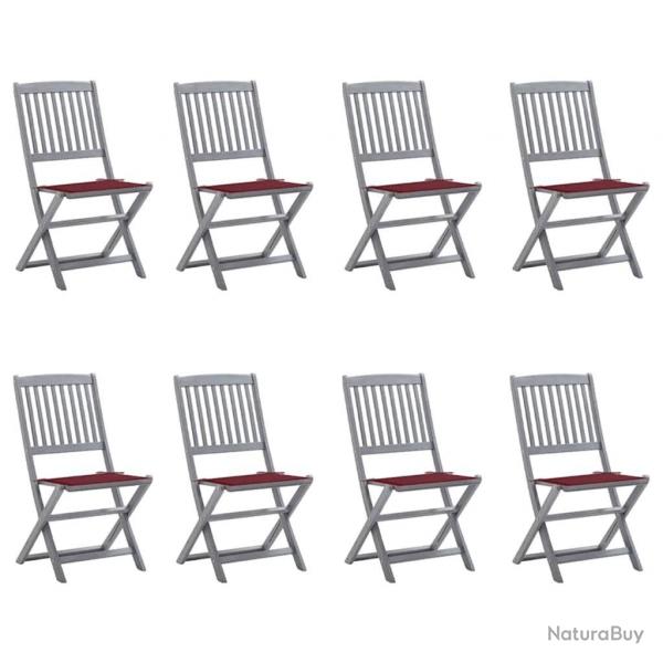 Chaises pliables d'extrieur lot de 8 et coussins Bois d'acacia
