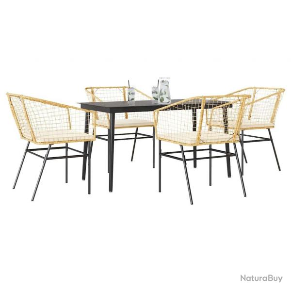 Ensemble  manger jardin coussins 5pcs marron poly rotin verre