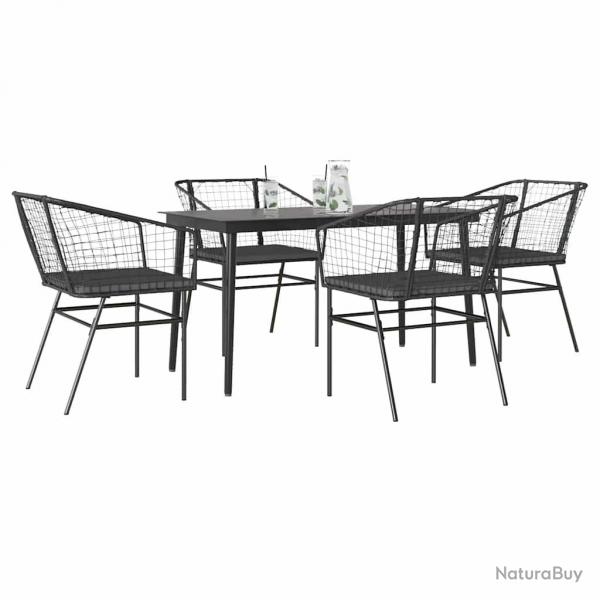 Ensemble  manger de jardin et coussins 5 pcs noir rotin verre