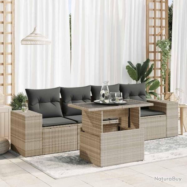 Salon de jardin 5 pcs avec coussins gris clair rsine tresse