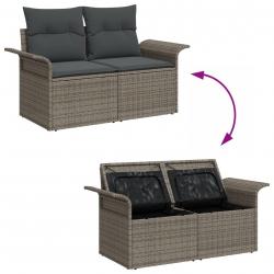 Ensemble de canapé de jardin 6 pièces avec coussins en rotin polygris, Canapé de jardin 2 places ave