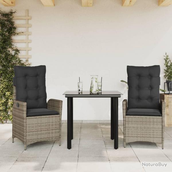 Ensemble  manger de jardin 3 pcs coussins gris rsine tresse
