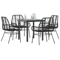 Ensemble &agrave; manger de jardin 5 pcs noir r&eacute;sine tress&eacute;e verre