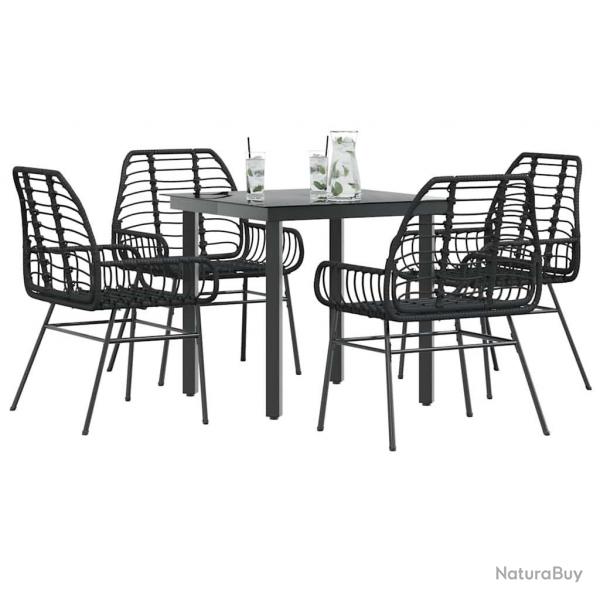 Ensemble  manger de jardin 5 pcs noir rsine tresse verre