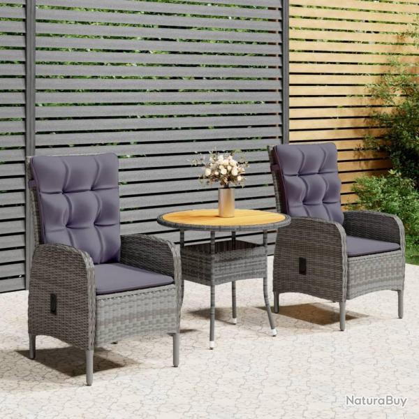 Ensemble de bistro de jardin 3 pcs Rsine tresse Gris