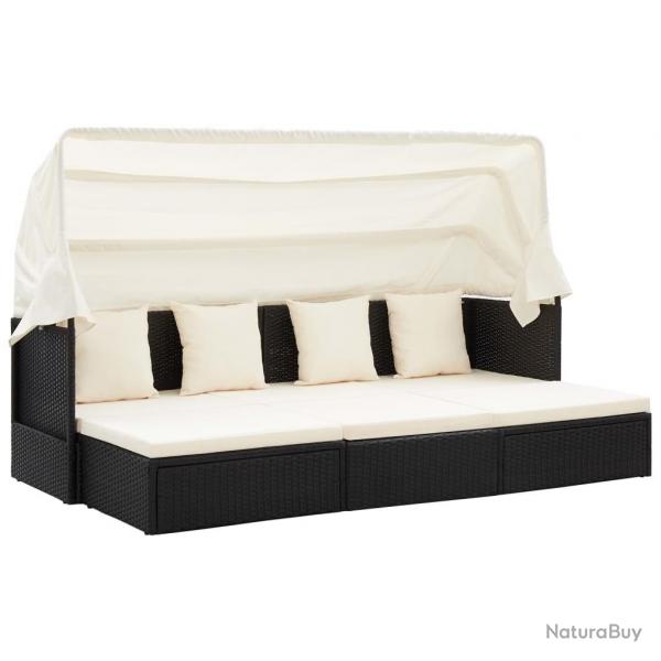 Lit de jardin avec toit Noir Rsine tresse