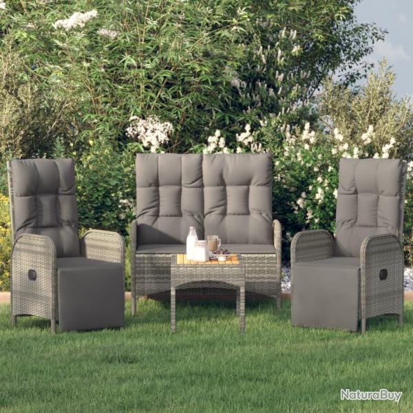 Ensemble  manger jardin 4pcs et coussins Gris Rsine tresse