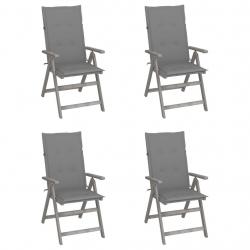 Chaises inclinables de jardin lot de 4 et coussins Bois acacia