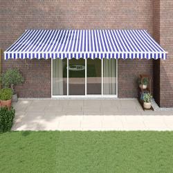 Auvent rétractable bleu et blanc 5x3 m tissu et aluminium