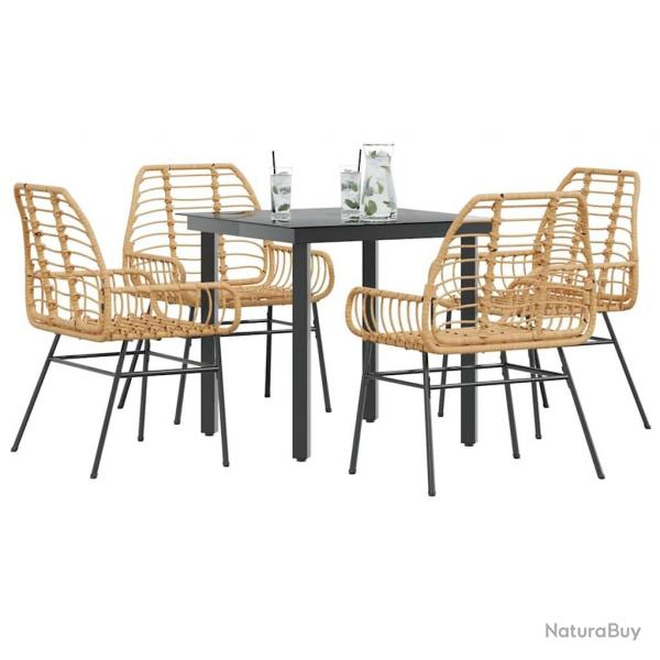 Ensemble  manger jardin 5pcs marron poly rotin verre