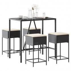Ensemble de bar de jardin 5 pcs avec coussins noir poly rotin
