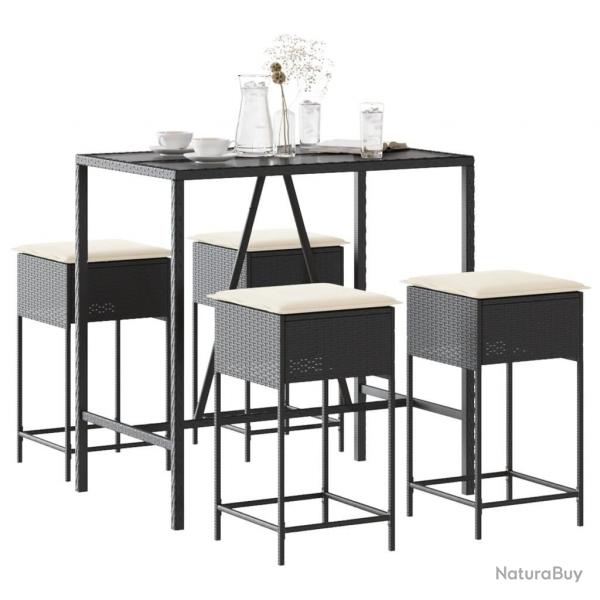 Ensemble de bar de jardin 5 pcs avec coussins noir poly rotin