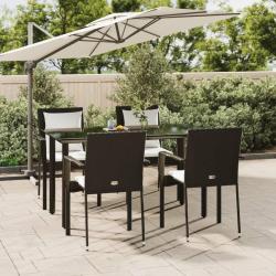 Ensemble à manger de jardin coussins 5pcs Noir Résine tressée
