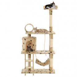 Arbre à chat avec griffoir en sisal 140cm Beige Motif de pattes