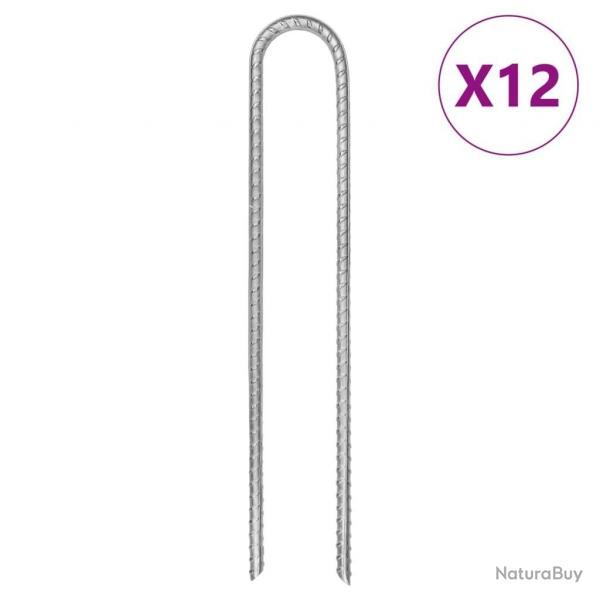 Piquets de tente 12 pcs en forme de U 30cm 7mm acier galvanis