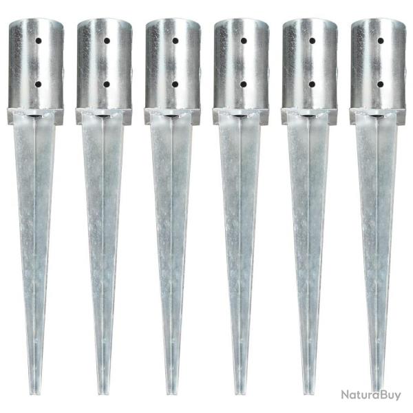 Piquets au sol 6 pcs Argent 8x61 cm Acier galvanis