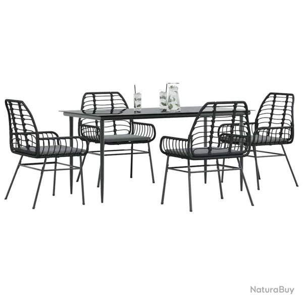 Ensemble  manger de jardin et coussins 5 pcs noir rotin verre