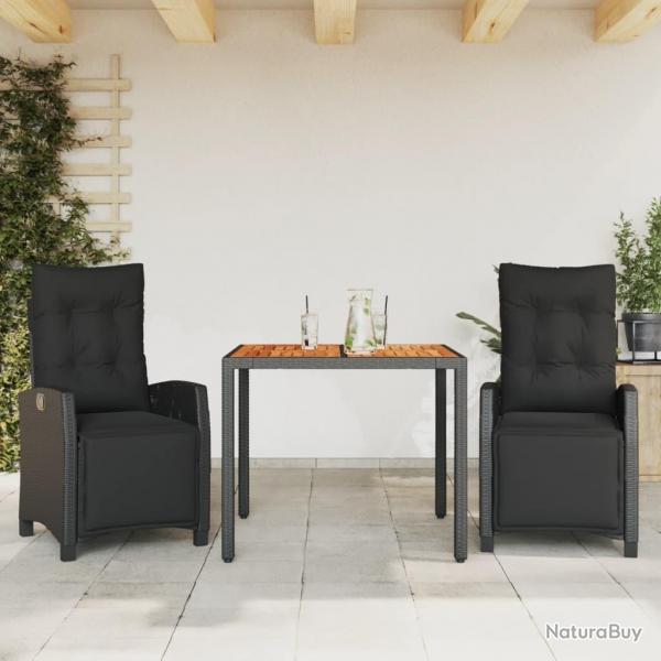 Ensemble  manger de jardin avec coussins 3 pcs Noir