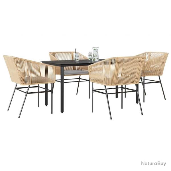 Ensemble  manger jardin coussins 5pcs marron poly rotin verre