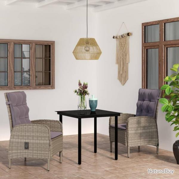 Ensemble  manger de jardin et coussins 3 pcs Gris et noir