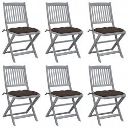 Chaises pliables d'extérieur lot de 6 et coussins Bois d'acacia