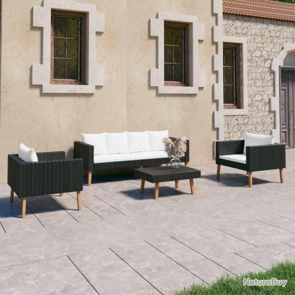 Salon de jardin 4 pcs avec coussins Rsine tresse Noir