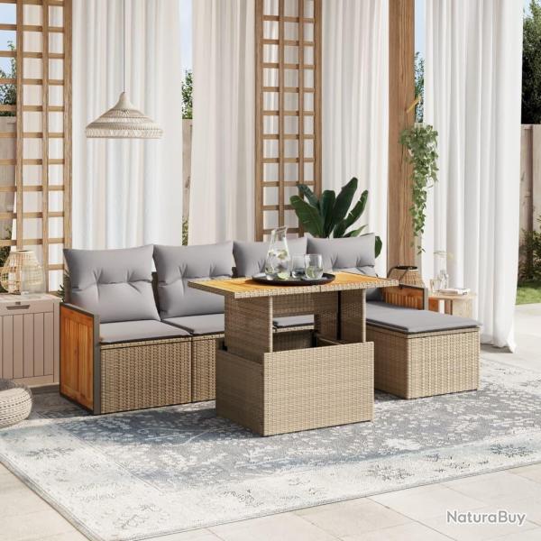 Salon de jardin avec coussins 6 pcs beige rsine tresse