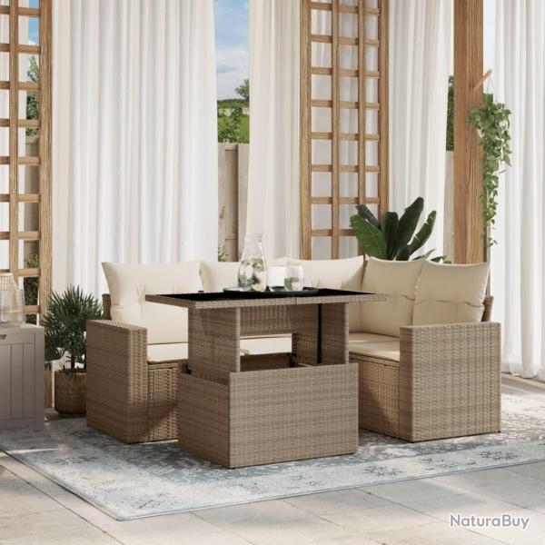Salon de jardin avec coussins 5 pcs beige rsine tresse