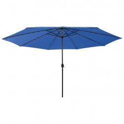 Parasol de jardin avec lumières LED et mât en métal bleu azuré