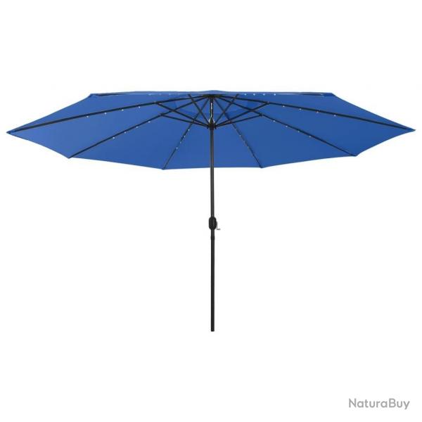 Parasol de jardin avec lumires LED et mt en mtal bleu azur