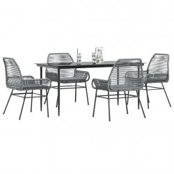 Ensemble à manger jardin coussins 5 pcs gris poly rotin verre