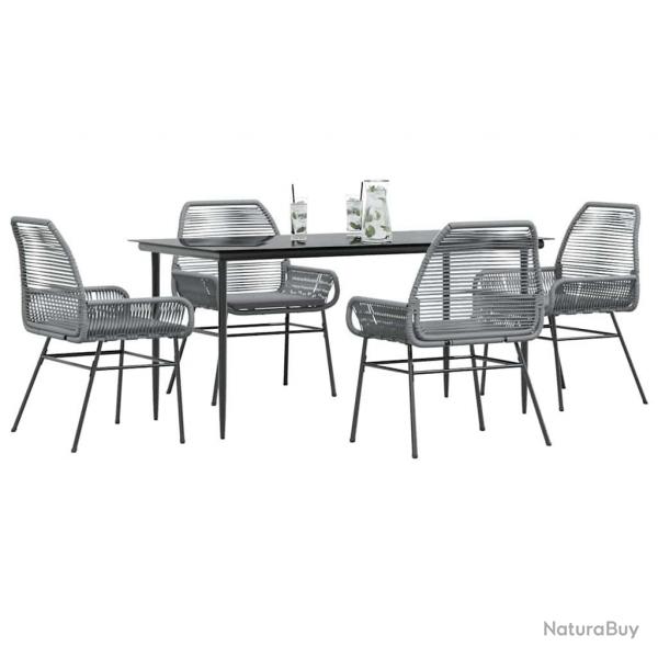 Ensemble  manger jardin coussins 5 pcs gris poly rotin verre