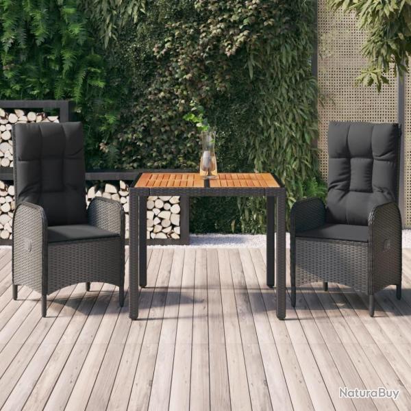 Ensemble  manger de jardin avec coussins 3 pcs Noir