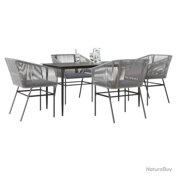 Ensemble  manger jardin coussins 5 pcs gris poly rotin verre