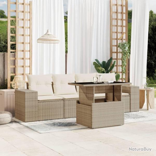 Salon de jardin avec coussins 5 pcs beige rsine tresse