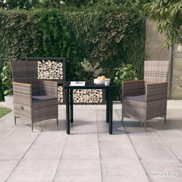 Ensemble  manger de jardin avec coussins 3 pcs Gris